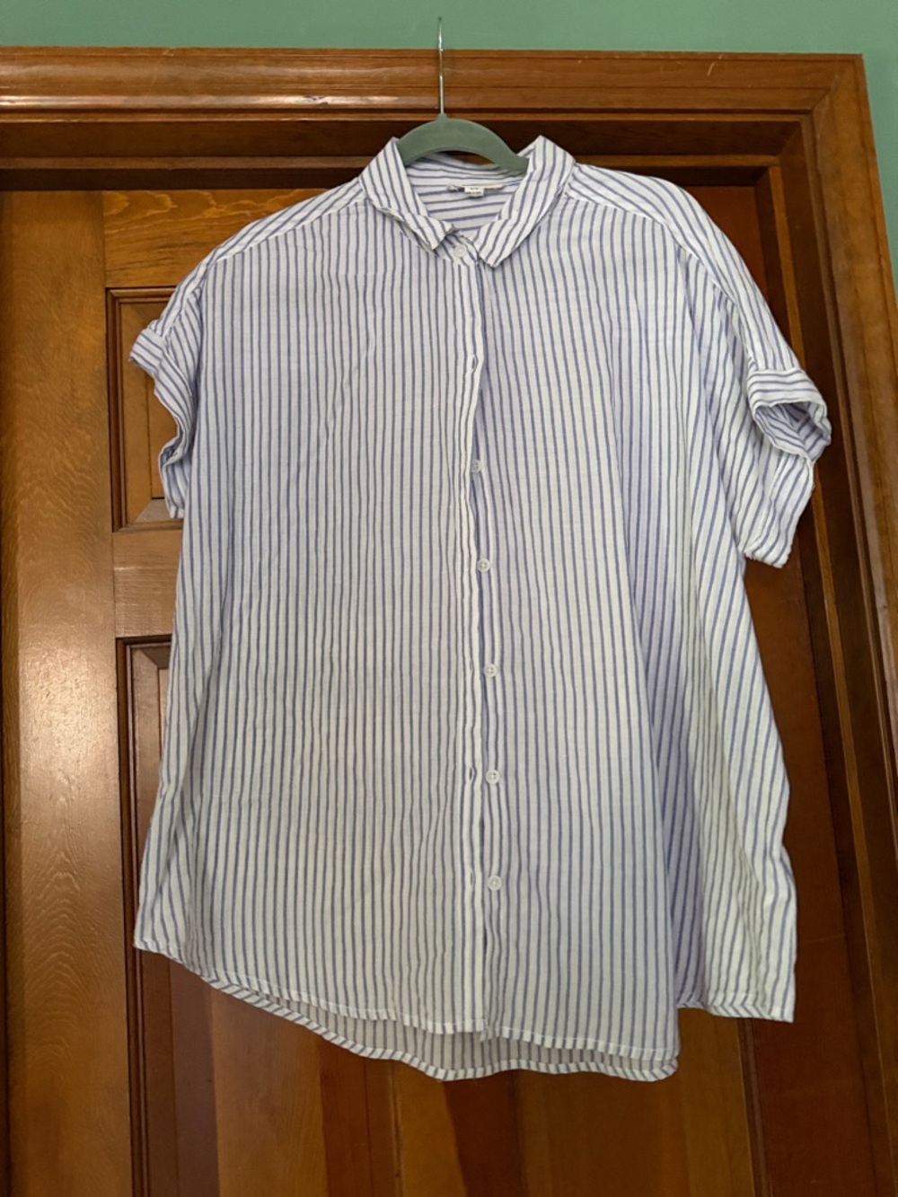 Light Blue Striped Women’s Button-Up Shirt